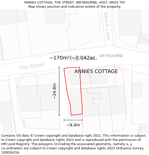 ANNIES COTTAGE, THE STREET, WEYBOURNE, HOLT, NR25 7SY: Plot and title map