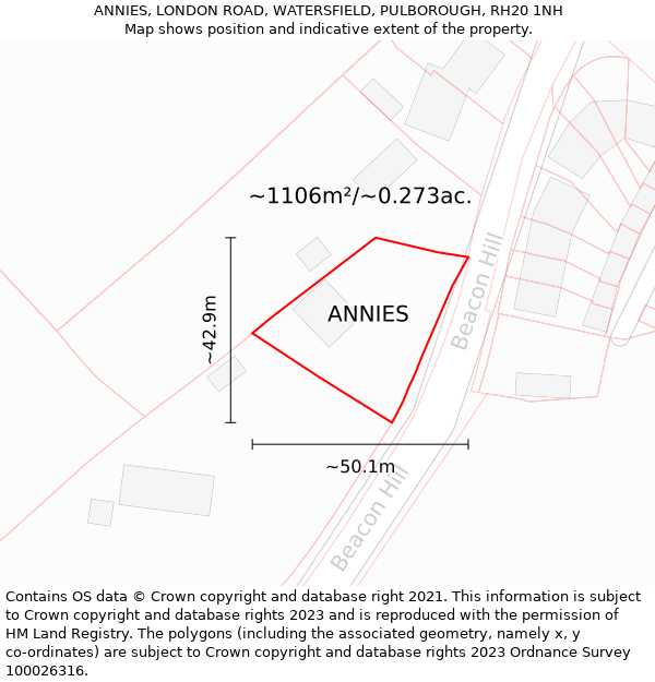 ANNIES, LONDON ROAD, WATERSFIELD, PULBOROUGH, RH20 1NH: Plot and title map