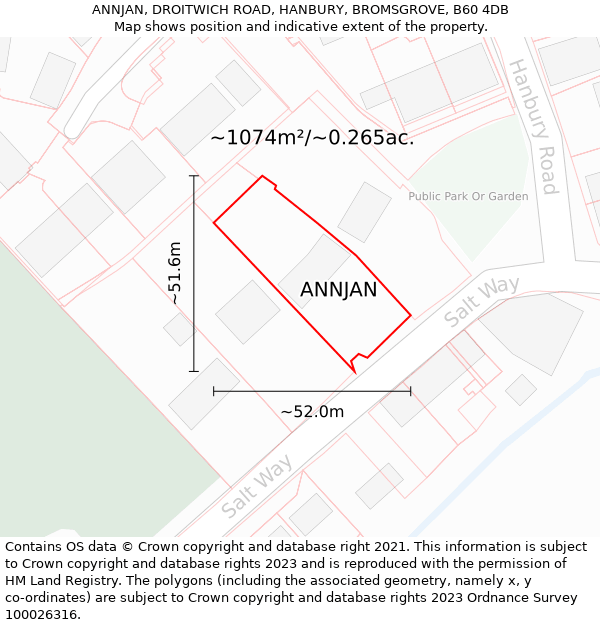 ANNJAN, DROITWICH ROAD, HANBURY, BROMSGROVE, B60 4DB: Plot and title map