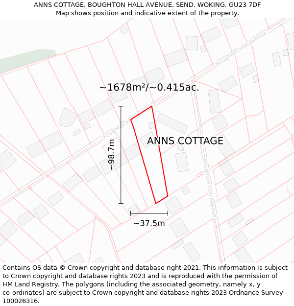ANNS COTTAGE, BOUGHTON HALL AVENUE, SEND, WOKING, GU23 7DF: Plot and title map