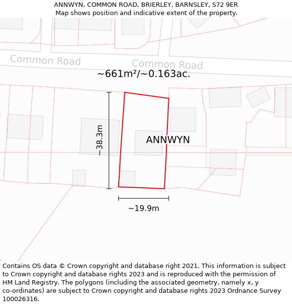 ANNWYN, COMMON ROAD, BRIERLEY, BARNSLEY, S72 9ER: Plot and title map