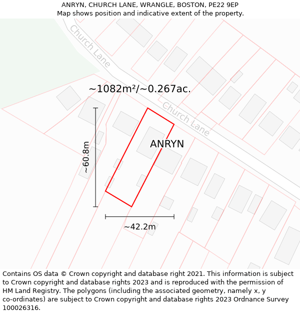 ANRYN, CHURCH LANE, WRANGLE, BOSTON, PE22 9EP: Plot and title map