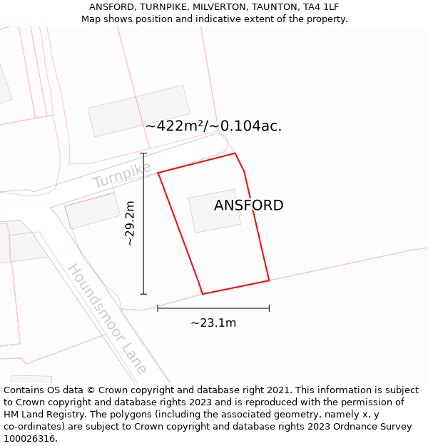 ANSFORD, TURNPIKE, MILVERTON, TAUNTON, TA4 1LF: Plot and title map