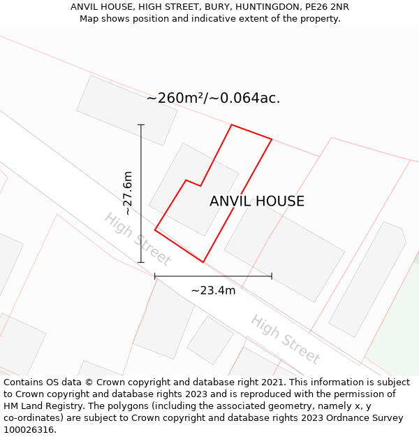 ANVIL HOUSE, HIGH STREET, BURY, HUNTINGDON, PE26 2NR: Plot and title map