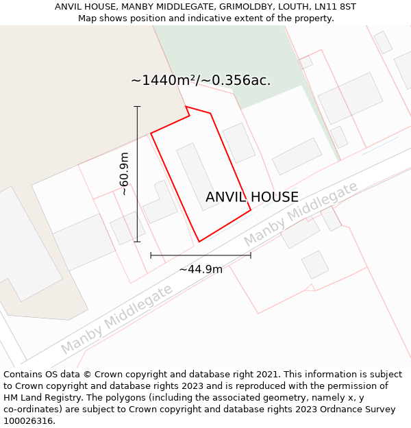 ANVIL HOUSE, MANBY MIDDLEGATE, GRIMOLDBY, LOUTH, LN11 8ST: Plot and title map