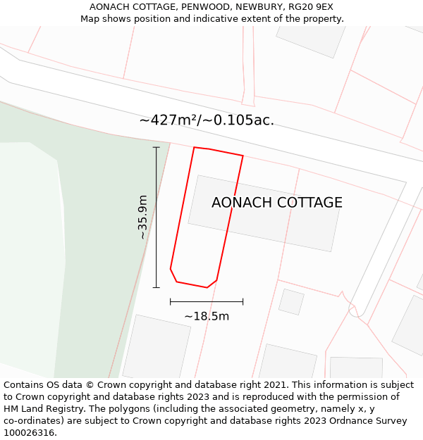 AONACH COTTAGE, PENWOOD, NEWBURY, RG20 9EX: Plot and title map