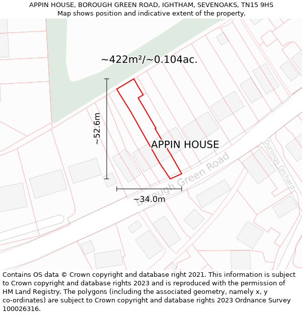 APPIN HOUSE, BOROUGH GREEN ROAD, IGHTHAM, SEVENOAKS, TN15 9HS: Plot and title map