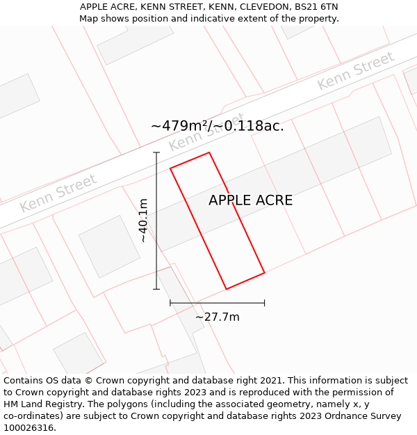 APPLE ACRE, KENN STREET, KENN, CLEVEDON, BS21 6TN: Plot and title map