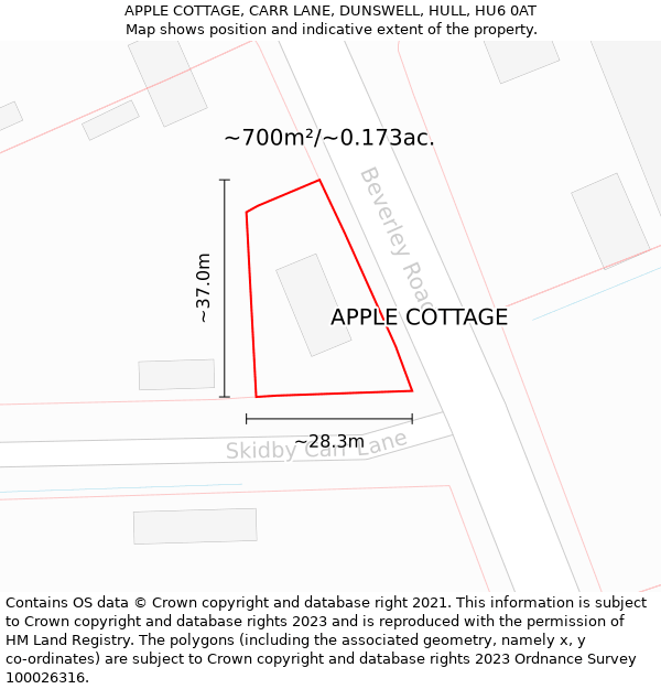 APPLE COTTAGE, CARR LANE, DUNSWELL, HULL, HU6 0AT: Plot and title map