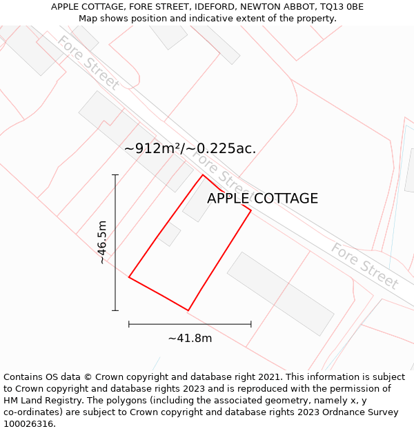 APPLE COTTAGE, FORE STREET, IDEFORD, NEWTON ABBOT, TQ13 0BE: Plot and title map