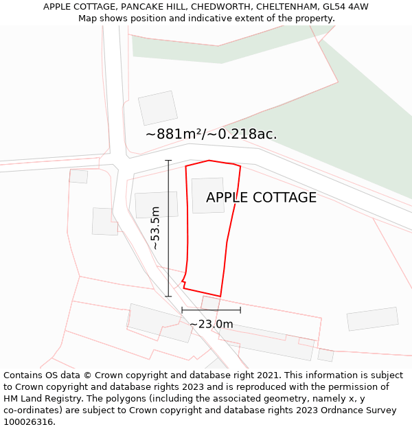 APPLE COTTAGE, PANCAKE HILL, CHEDWORTH, CHELTENHAM, GL54 4AW: Plot and title map