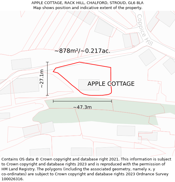 APPLE COTTAGE, RACK HILL, CHALFORD, STROUD, GL6 8LA: Plot and title map