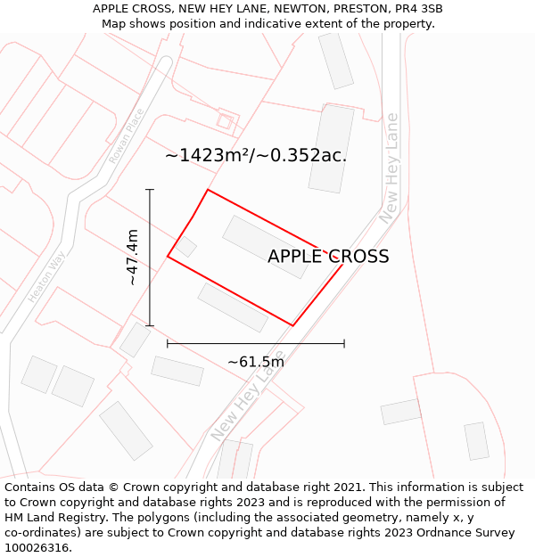 APPLE CROSS, NEW HEY LANE, NEWTON, PRESTON, PR4 3SB: Plot and title map