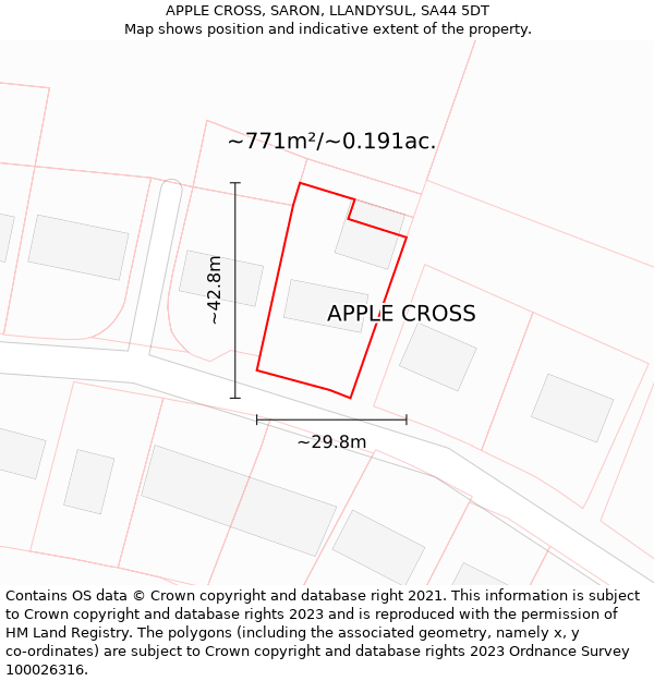 APPLE CROSS, SARON, LLANDYSUL, SA44 5DT: Plot and title map