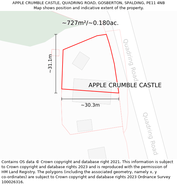 APPLE CRUMBLE CASTLE, QUADRING ROAD, GOSBERTON, SPALDING, PE11 4NB: Plot and title map