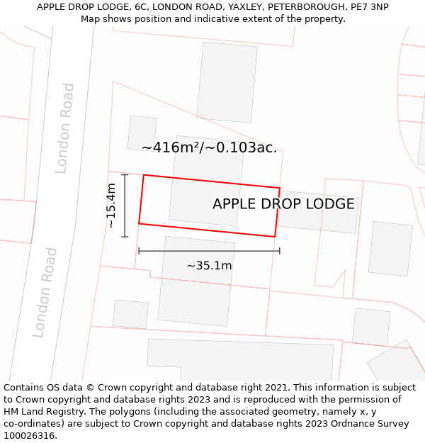 APPLE DROP LODGE, 6C, LONDON ROAD, YAXLEY, PETERBOROUGH, PE7 3NP: Plot and title map