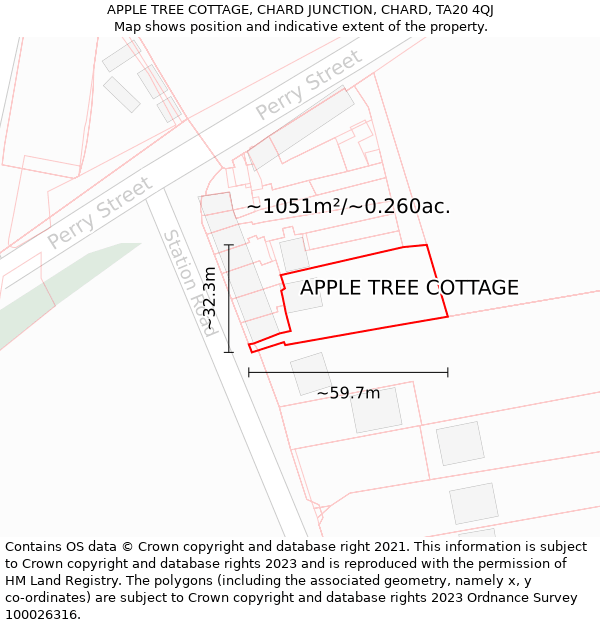 APPLE TREE COTTAGE, CHARD JUNCTION, CHARD, TA20 4QJ: Plot and title map