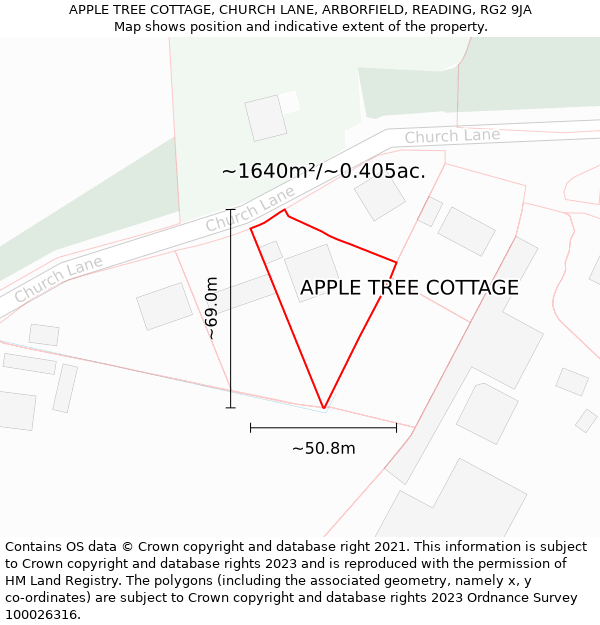 APPLE TREE COTTAGE, CHURCH LANE, ARBORFIELD, READING, RG2 9JA: Plot and title map