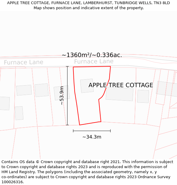 APPLE TREE COTTAGE, FURNACE LANE, LAMBERHURST, TUNBRIDGE WELLS, TN3 8LD: Plot and title map