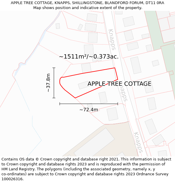 APPLE TREE COTTAGE, KNAPPS, SHILLINGSTONE, BLANDFORD FORUM, DT11 0RA: Plot and title map