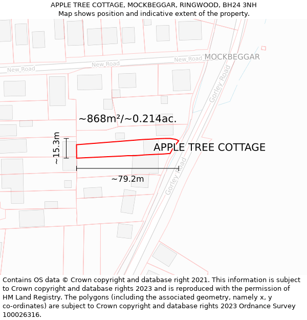 APPLE TREE COTTAGE, MOCKBEGGAR, RINGWOOD, BH24 3NH: Plot and title map