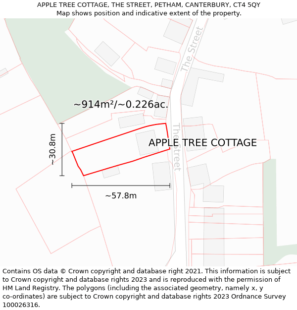 APPLE TREE COTTAGE, THE STREET, PETHAM, CANTERBURY, CT4 5QY: Plot and title map
