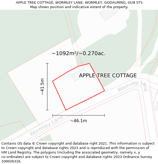 APPLE TREE COTTAGE, WORMLEY LANE, WORMLEY, GODALMING, GU8 5TS: Plot and title map