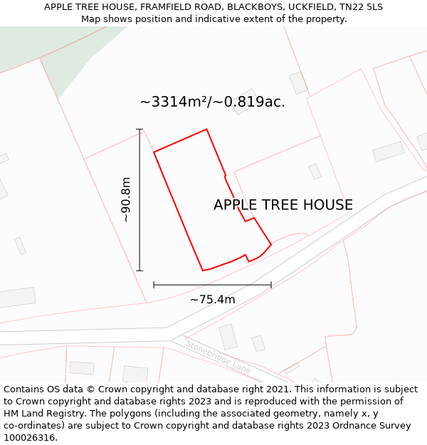 APPLE TREE HOUSE, FRAMFIELD ROAD, BLACKBOYS, UCKFIELD, TN22 5LS: Plot and title map