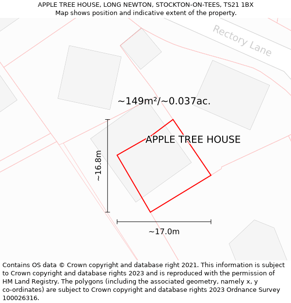 APPLE TREE HOUSE, LONG NEWTON, STOCKTON-ON-TEES, TS21 1BX: Plot and title map