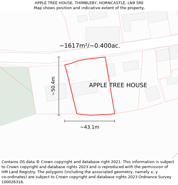 APPLE TREE HOUSE, THIMBLEBY, HORNCASTLE, LN9 5RE: Plot and title map