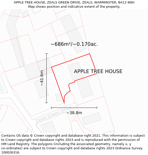 APPLE TREE HOUSE, ZEALS GREEN DRIVE, ZEALS, WARMINSTER, BA12 6NH: Plot and title map