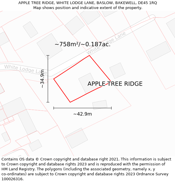 APPLE TREE RIDGE, WHITE LODGE LANE, BASLOW, BAKEWELL, DE45 1RQ: Plot and title map