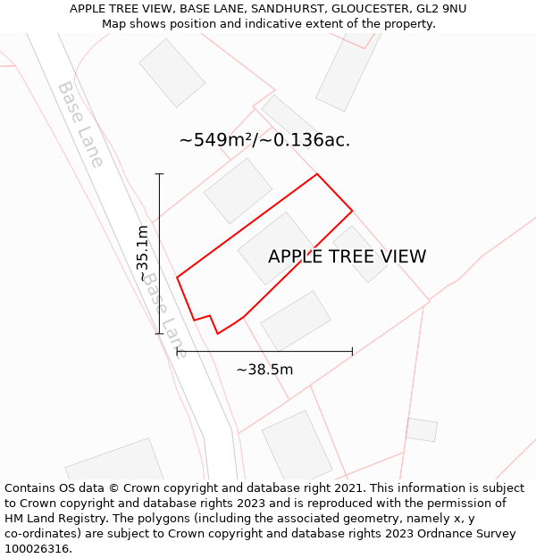 APPLE TREE VIEW, BASE LANE, SANDHURST, GLOUCESTER, GL2 9NU: Plot and title map