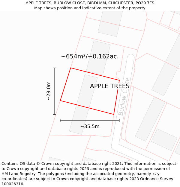 APPLE TREES, BURLOW CLOSE, BIRDHAM, CHICHESTER, PO20 7ES: Plot and title map