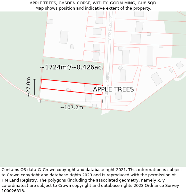 APPLE TREES, GASDEN COPSE, WITLEY, GODALMING, GU8 5QD: Plot and title map