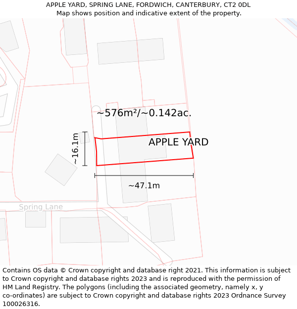 APPLE YARD, SPRING LANE, FORDWICH, CANTERBURY, CT2 0DL: Plot and title map