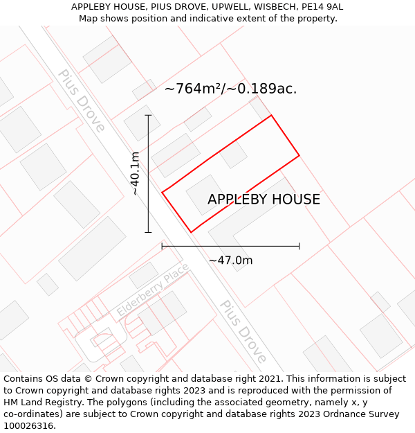APPLEBY HOUSE, PIUS DROVE, UPWELL, WISBECH, PE14 9AL: Plot and title map