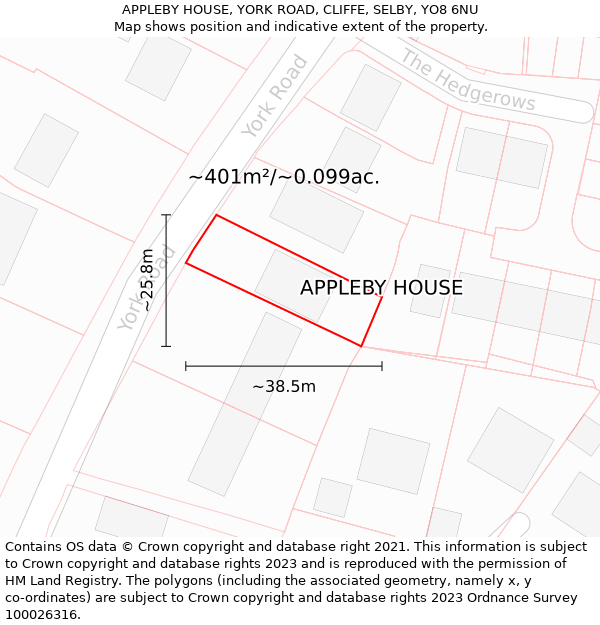 APPLEBY HOUSE, YORK ROAD, CLIFFE, SELBY, YO8 6NU: Plot and title map