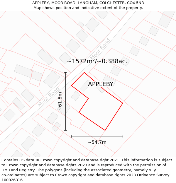 APPLEBY, MOOR ROAD, LANGHAM, COLCHESTER, CO4 5NR: Plot and title map