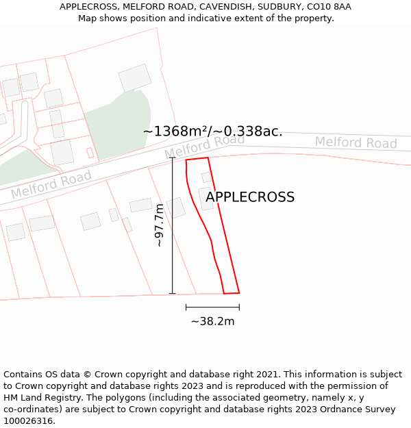 APPLECROSS, MELFORD ROAD, CAVENDISH, SUDBURY, CO10 8AA: Plot and title map