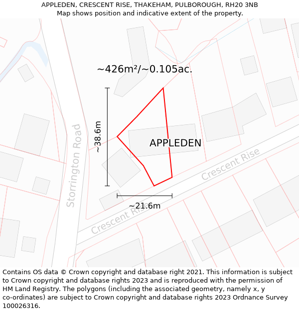 APPLEDEN, CRESCENT RISE, THAKEHAM, PULBOROUGH, RH20 3NB: Plot and title map