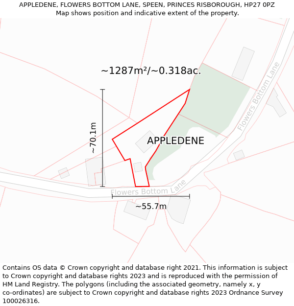 APPLEDENE, FLOWERS BOTTOM LANE, SPEEN, PRINCES RISBOROUGH, HP27 0PZ: Plot and title map