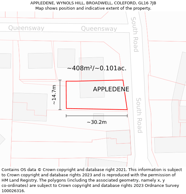 APPLEDENE, WYNOLS HILL, BROADWELL, COLEFORD, GL16 7JB: Plot and title map