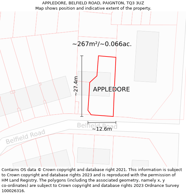 APPLEDORE, BELFIELD ROAD, PAIGNTON, TQ3 3UZ: Plot and title map