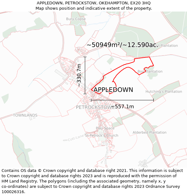 APPLEDOWN, PETROCKSTOW, OKEHAMPTON, EX20 3HQ: Plot and title map