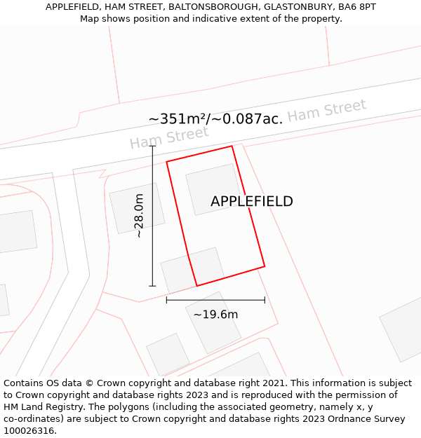 APPLEFIELD, HAM STREET, BALTONSBOROUGH, GLASTONBURY, BA6 8PT: Plot and title map
