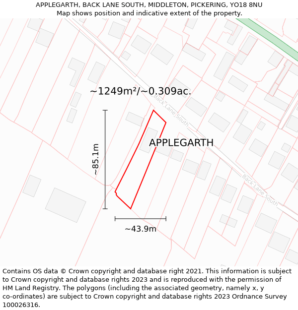 APPLEGARTH, BACK LANE SOUTH, MIDDLETON, PICKERING, YO18 8NU: Plot and title map