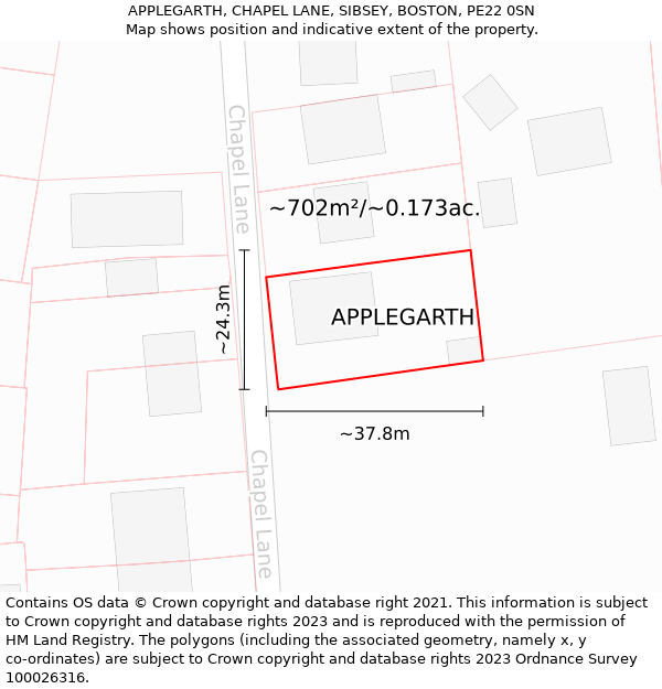 APPLEGARTH, CHAPEL LANE, SIBSEY, BOSTON, PE22 0SN: Plot and title map