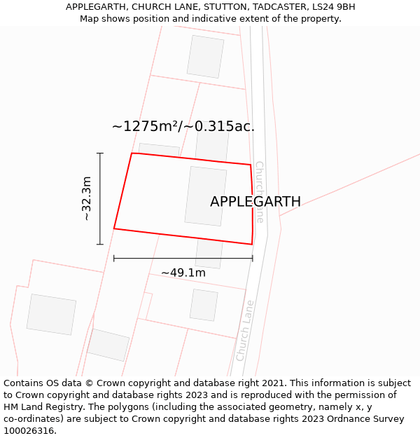 APPLEGARTH, CHURCH LANE, STUTTON, TADCASTER, LS24 9BH: Plot and title map