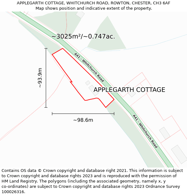 APPLEGARTH COTTAGE, WHITCHURCH ROAD, ROWTON, CHESTER, CH3 6AF: Plot and title map